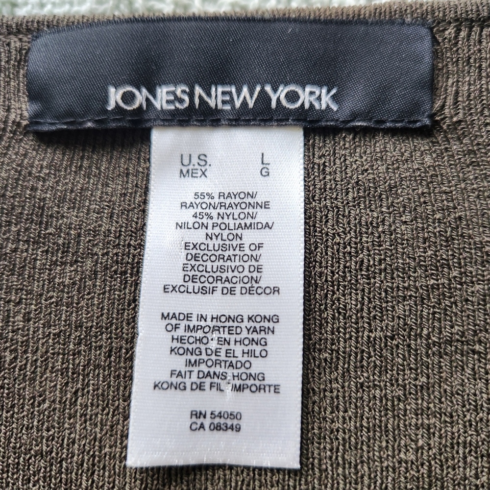 Jones New York Long Sleeve Blouse Embroidered Embellishment Olive Green Size L - Picture 4 of 6